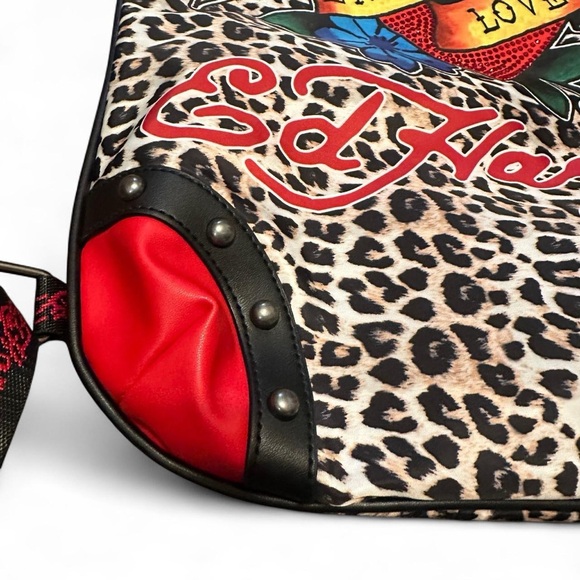 NWT Ed Hardy Eternal Love Leopard Print Drawstring Backpack NWT Red Rhinestones - Picture 3 of 11